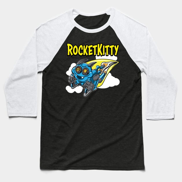 Rocket Kitty rocketing throught the sky Baseball T-Shirt by eShirtLabs